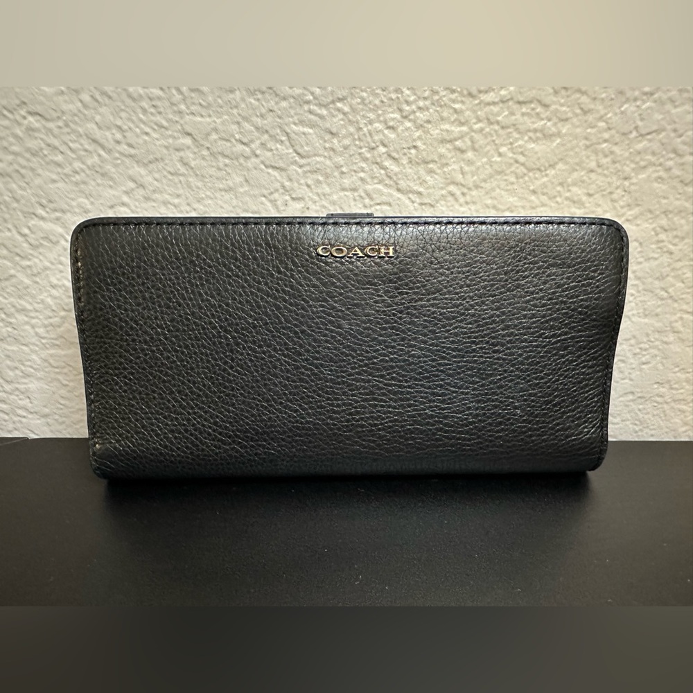 Coach Pebbled Black Skinny Wallet